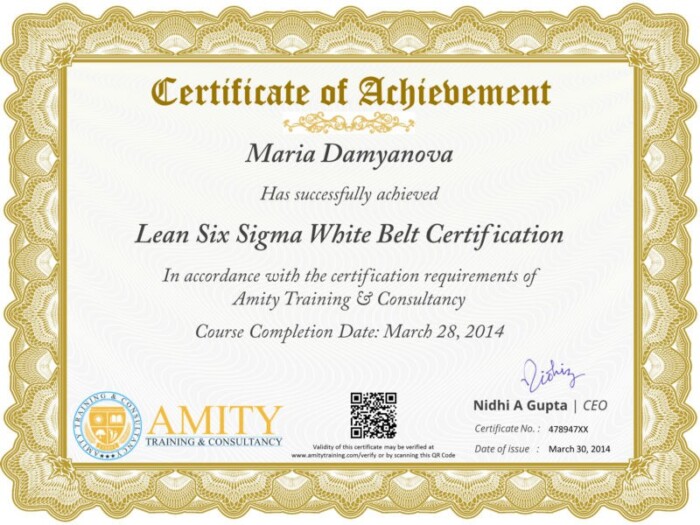 Lean six sigma white belt certificate