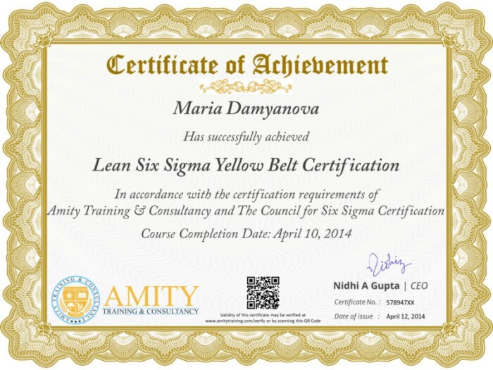 Lean six sigma yellow belt certificate